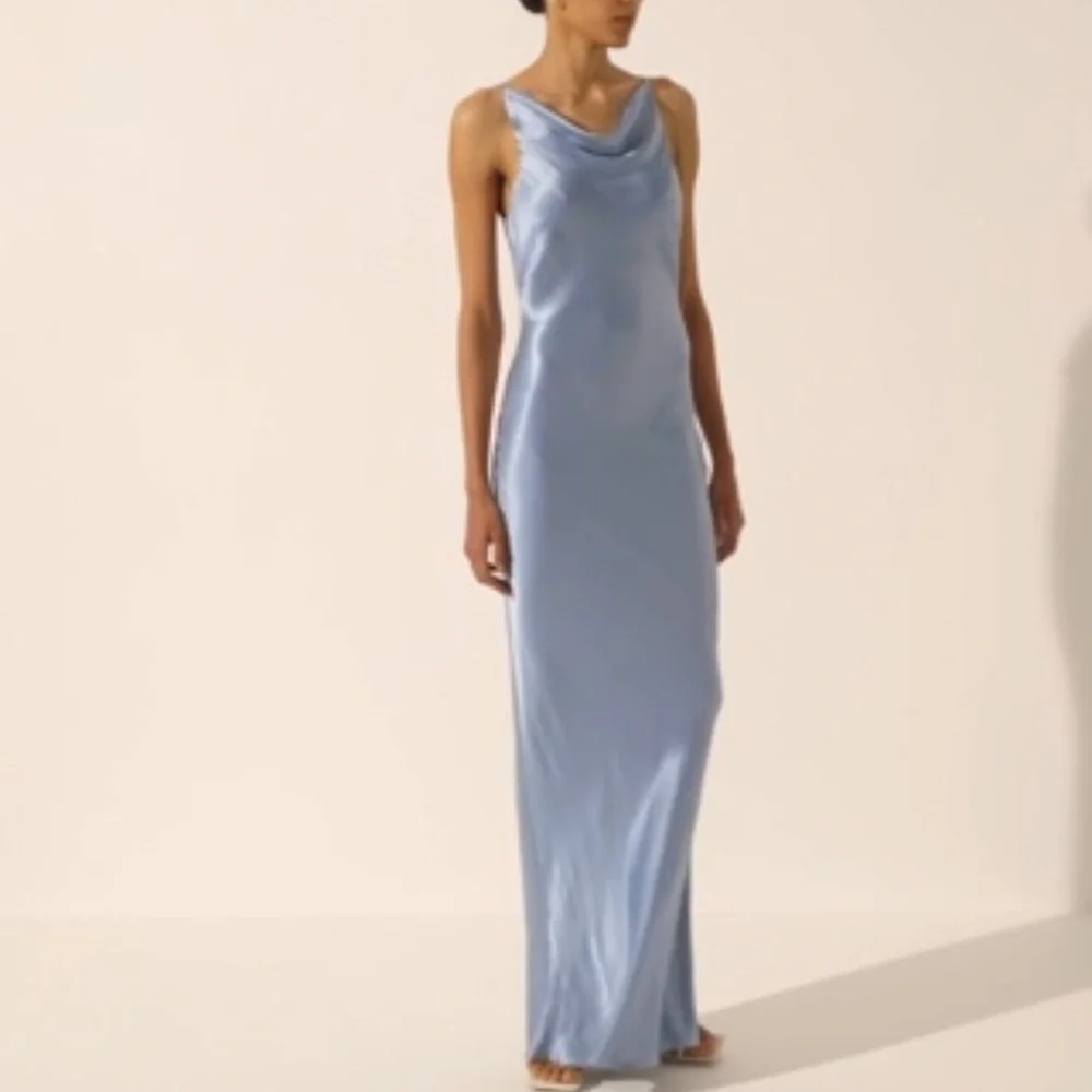 Shona Joy Silver Maxi Dress: La Lune High Neck Cowl Maxi Dress - Powder Blue - Picture 5 of 8